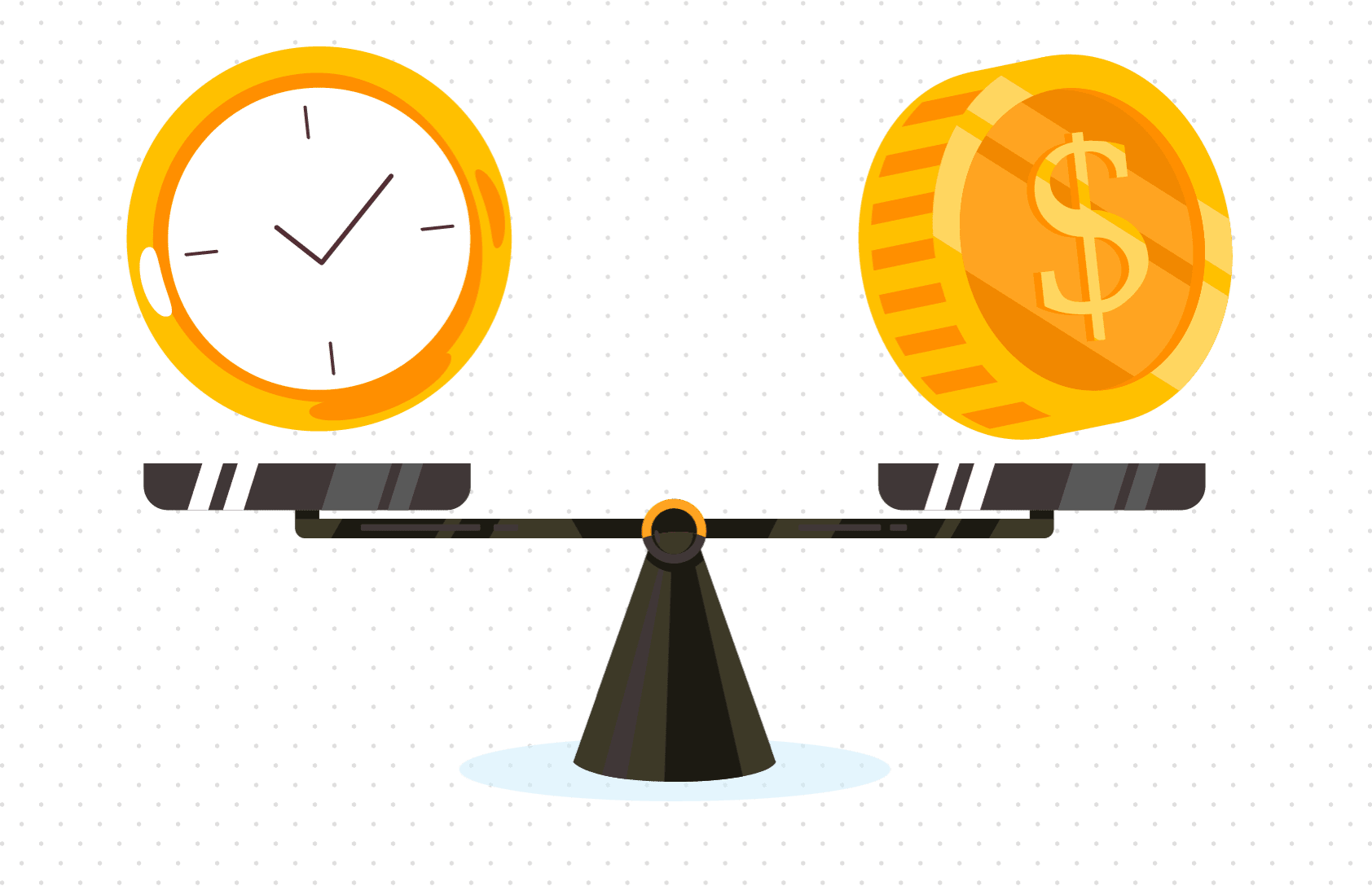 scales with clock and coin